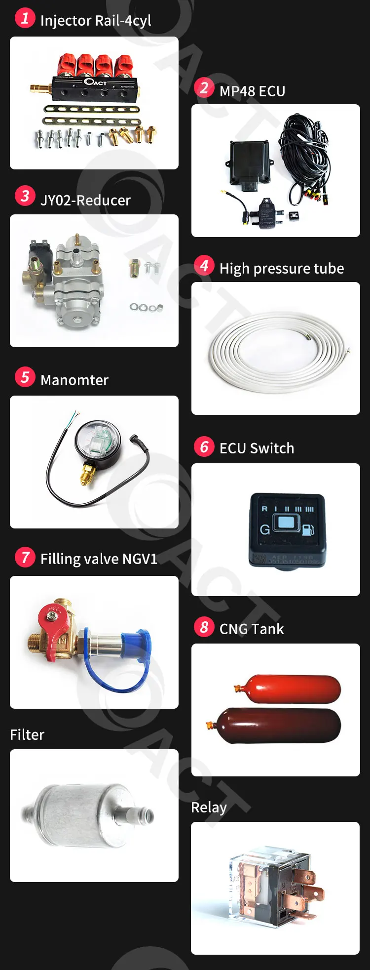 ACT Oto Gaz 4 cylinders cng/LPG conversion kits for multiple injection engine dual fuels