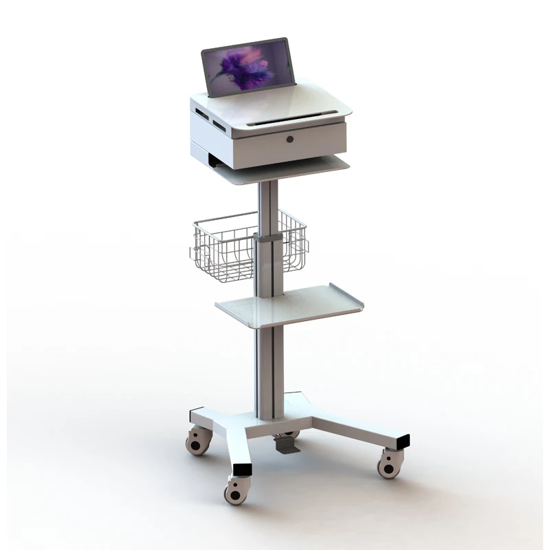 Pneumatic height adjustment hospital medical mobile computer workstation  tablet cart with monitor mount