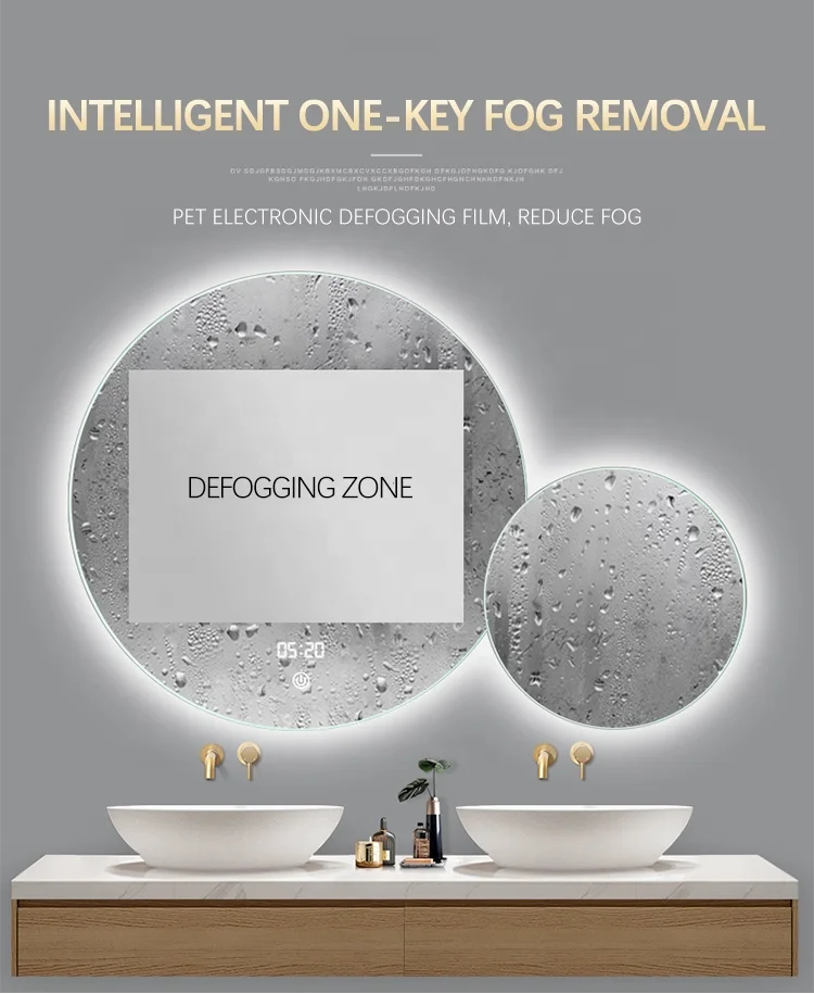 2 Round Frameless LED Mirror Defog Irregular Shape Wall Mounted