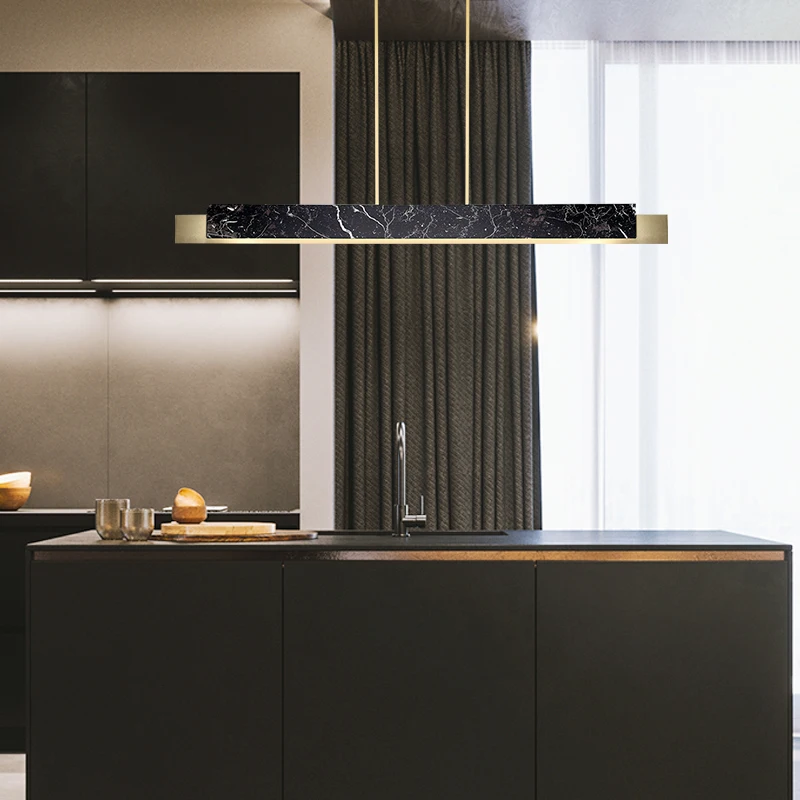 Simig lighting Italian Designer Nordic modern artistic decor black marble long strip dining bar chandelier