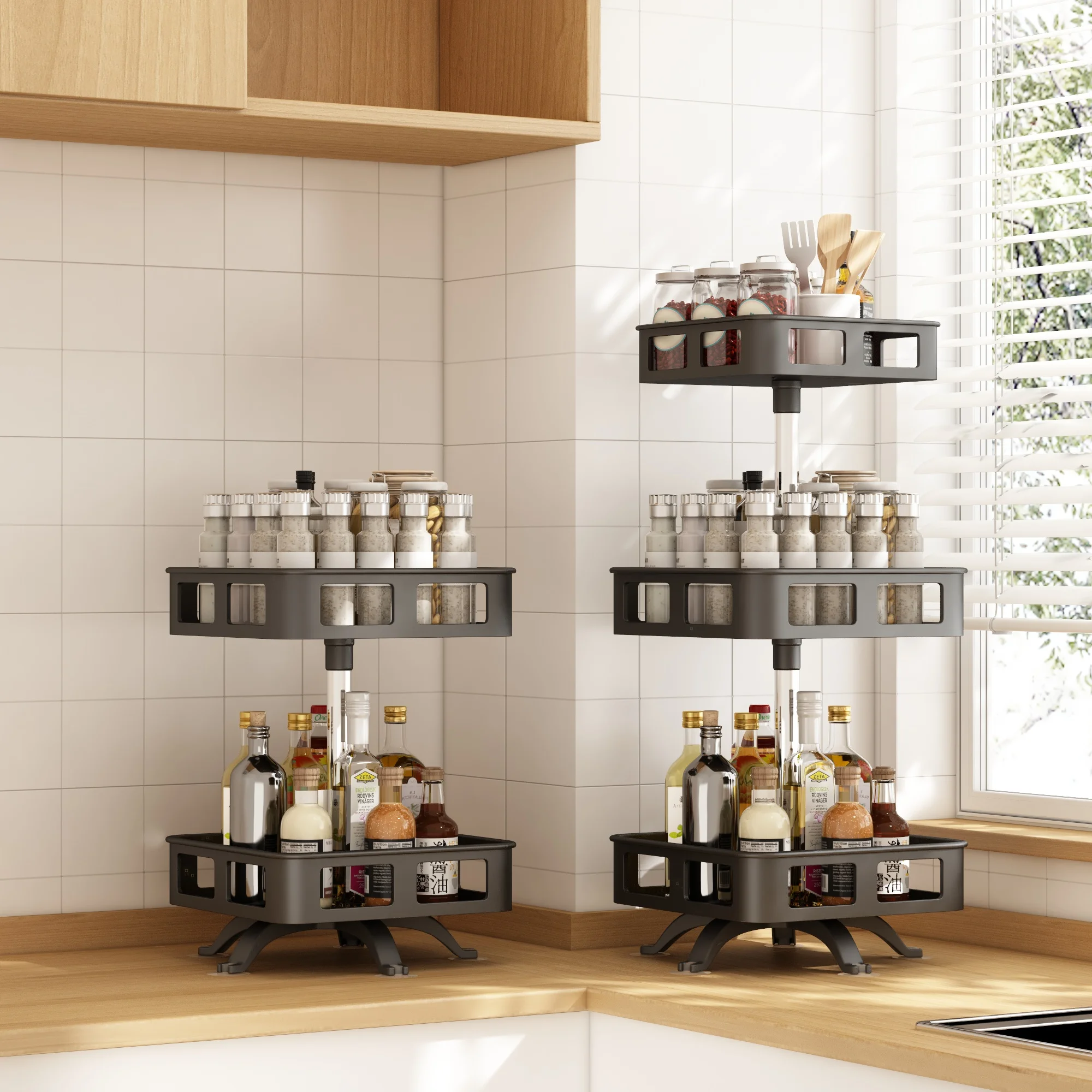 Rotating Stainless Steel Iron Spice Rack Basket Kitchen Storage Holder Seasoning Organizer Sink Versatile Home Kitchen Bathroom