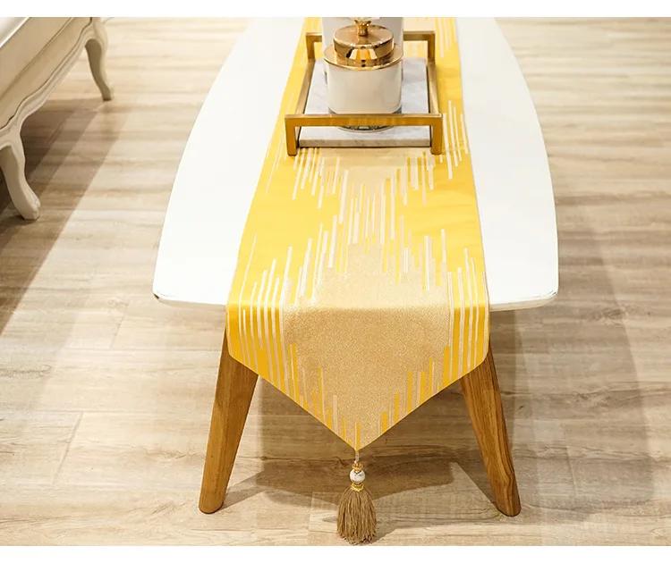 Triangle End Cotton Table Runner with Tassel Home Decorative Striped Table Top with shimmering Silk