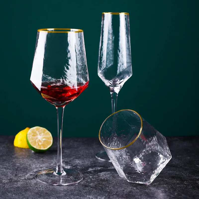 New Creative Customized Logo and Color Vintage Hammer Stem Wine Glass and Tumbler Champagne Glass for Weeding Party Glassware