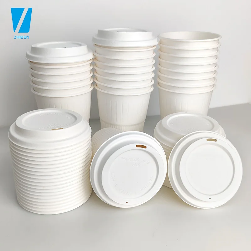 Zhiben Biodegradable disposable sugarcane bagasse pulp paper hot coffee water 80 90mm compostable eco friendly  coffee cup lids