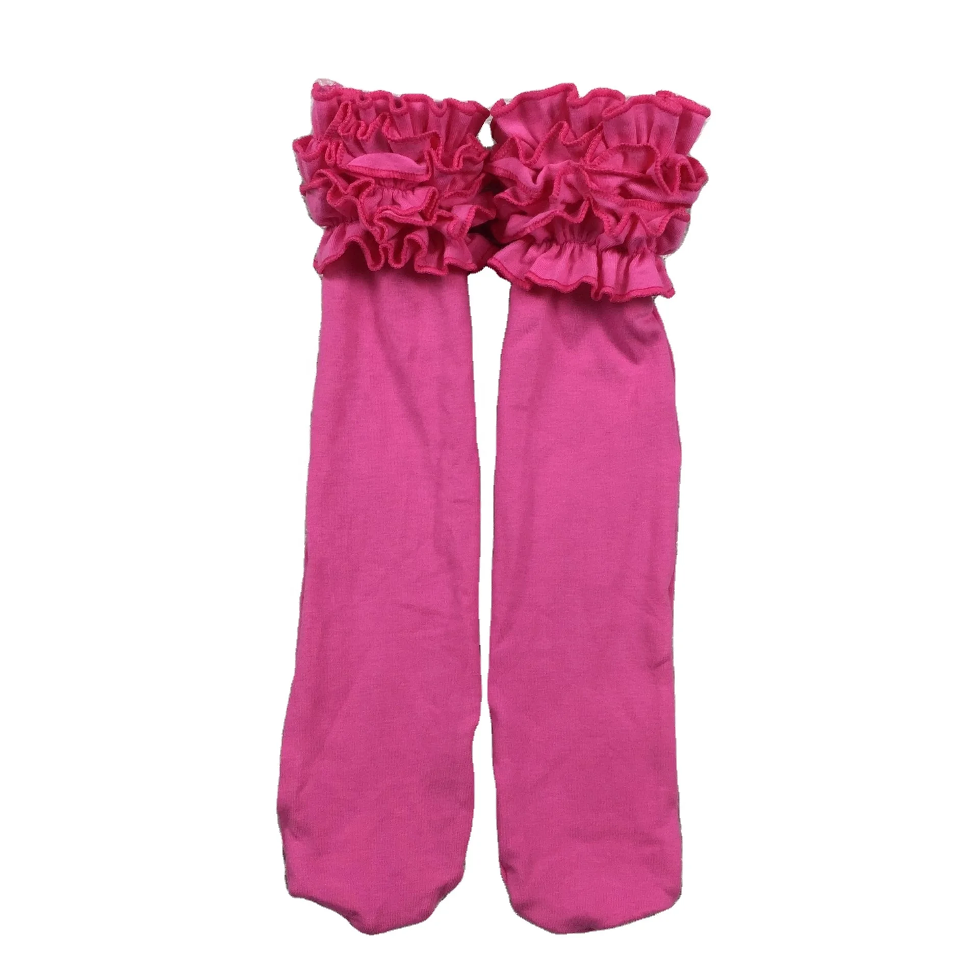  QL2021 wholesale toddler clothes solid cotton socks ruffle mid-calf length sock kid sets baby knee