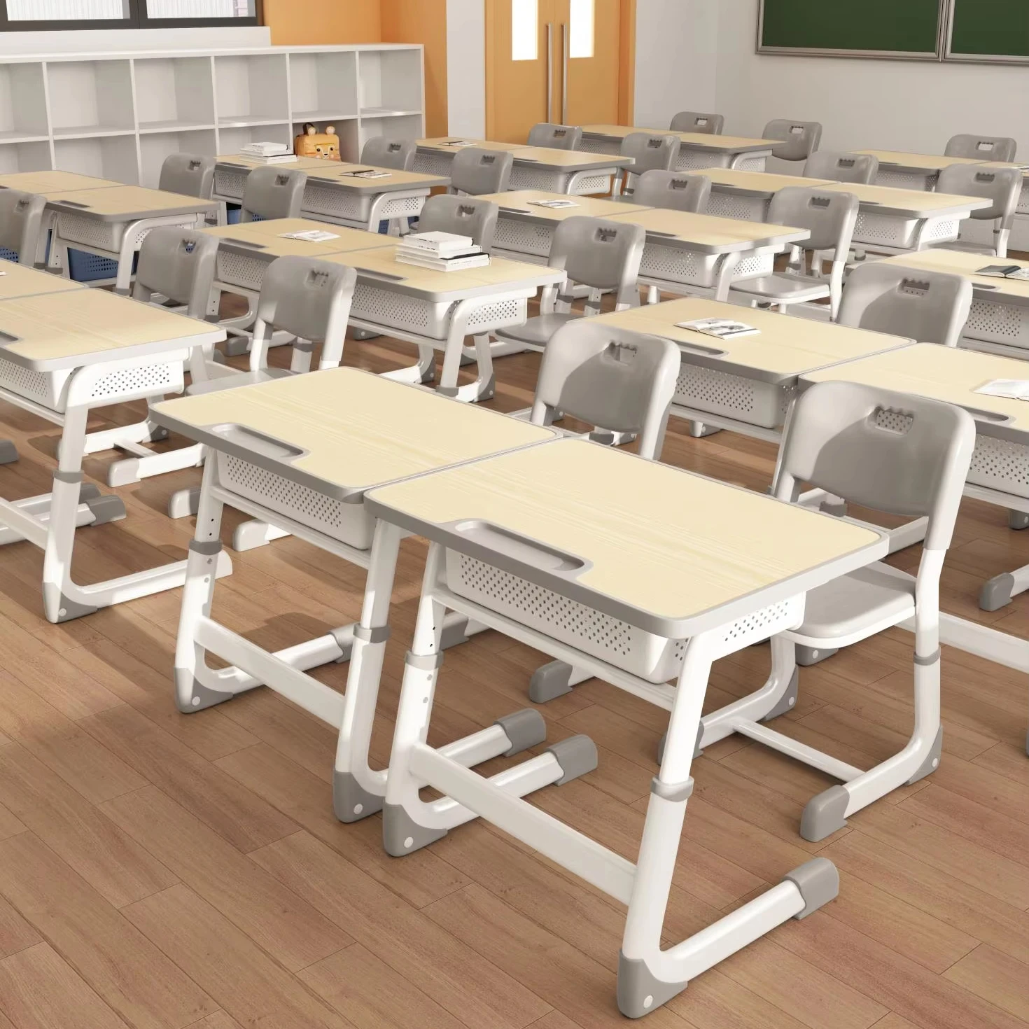 Modern Ergonomic C Type Student Desk Chair Set Multicolor Adjustable School Tables for Classroom or Home Made of Durable Metal