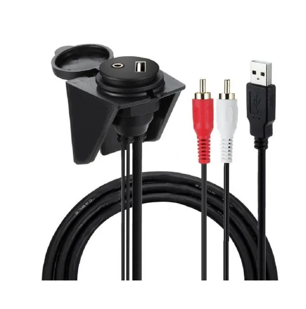 3ft LBT Universal USB2.0 Female To Male & & 3.5MM to 2RCA Aux Flush Panel Mount  Extension Cable for Car Boat Motorcycle