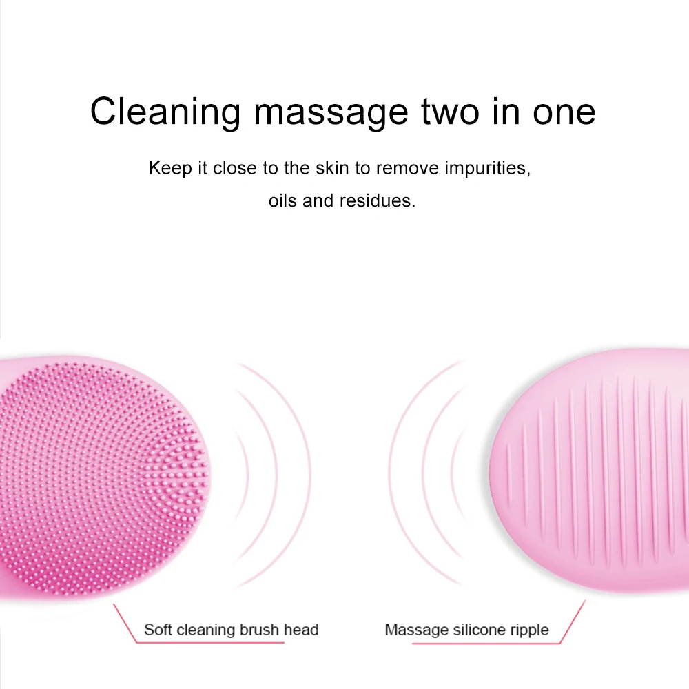 Wireless Charging Silicone Face Cleaner IPX7 Waterproof Two-Side Facial Brush for Skin Lifting