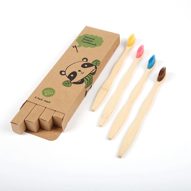 Eco Friendly Castor Oil 100% Biodegradable Natural 4 Pack Soft Bristle Toothbrush Bamboo