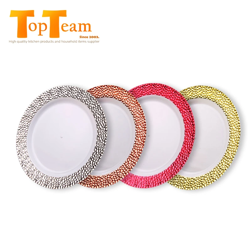 7 Inch Hammered Design Rim Plastic Plates Food Delivery home Decor Dishes Plastic Food Plate