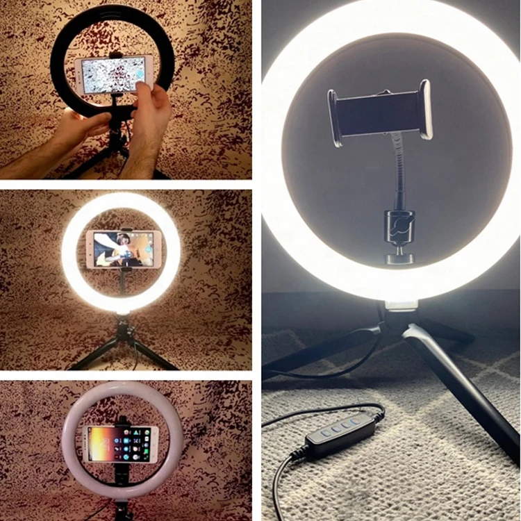 6/8/10/12/14/18/20/21 Inch Photographic Phone Holder RGB  Fill Lamp Mobile Live Video LED Selfie Ring Light With Tripod Stand