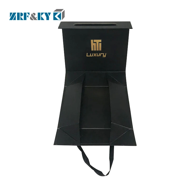 Custom Luxury Brand Logo Printed Black Rigid Foldable Gift Collapsible Products Set Packaging Paper Box