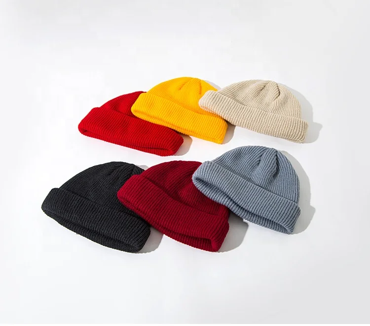 Wholesale Cheap Promotional Style Solid Adult Unisex Cuffed Short Beanie Hat Running Cap