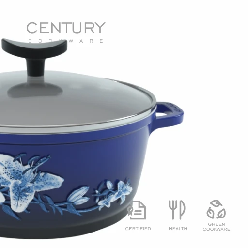 CENTURY Large Capacity 28cm Double Ear Clay Pot Klein Blue Hand Drawn Aluminum Non-Stick Cookware Durable Europe-Style Food Use