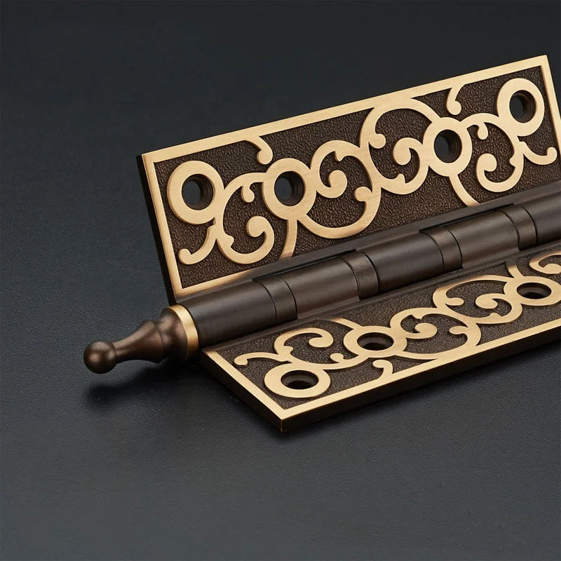 Vintage carved polished all copper heavy duty door hinges Mirror polished luxury wooden door hinges