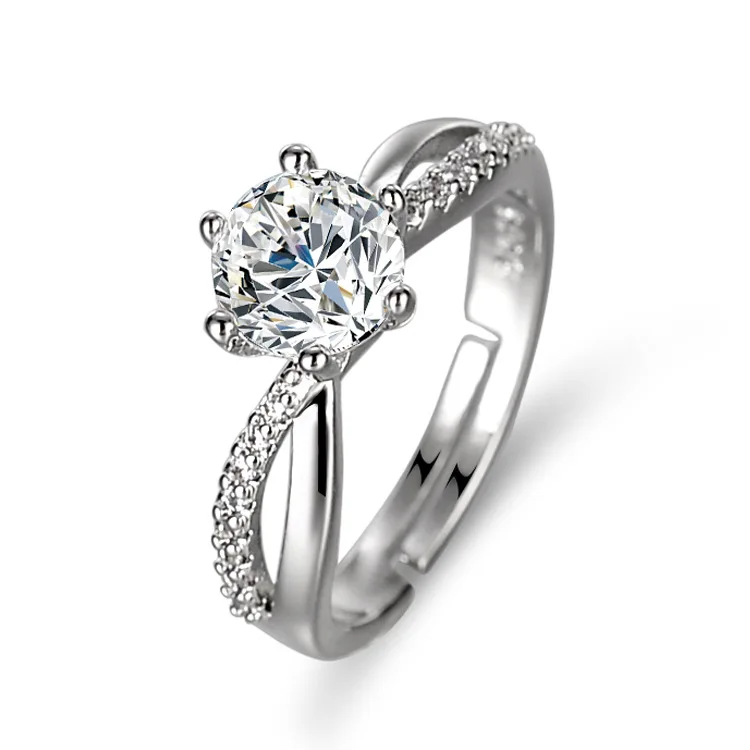 Factory Direct sales open adjustable ring female six claw Cubic zirconia stone ring Factory wholesale