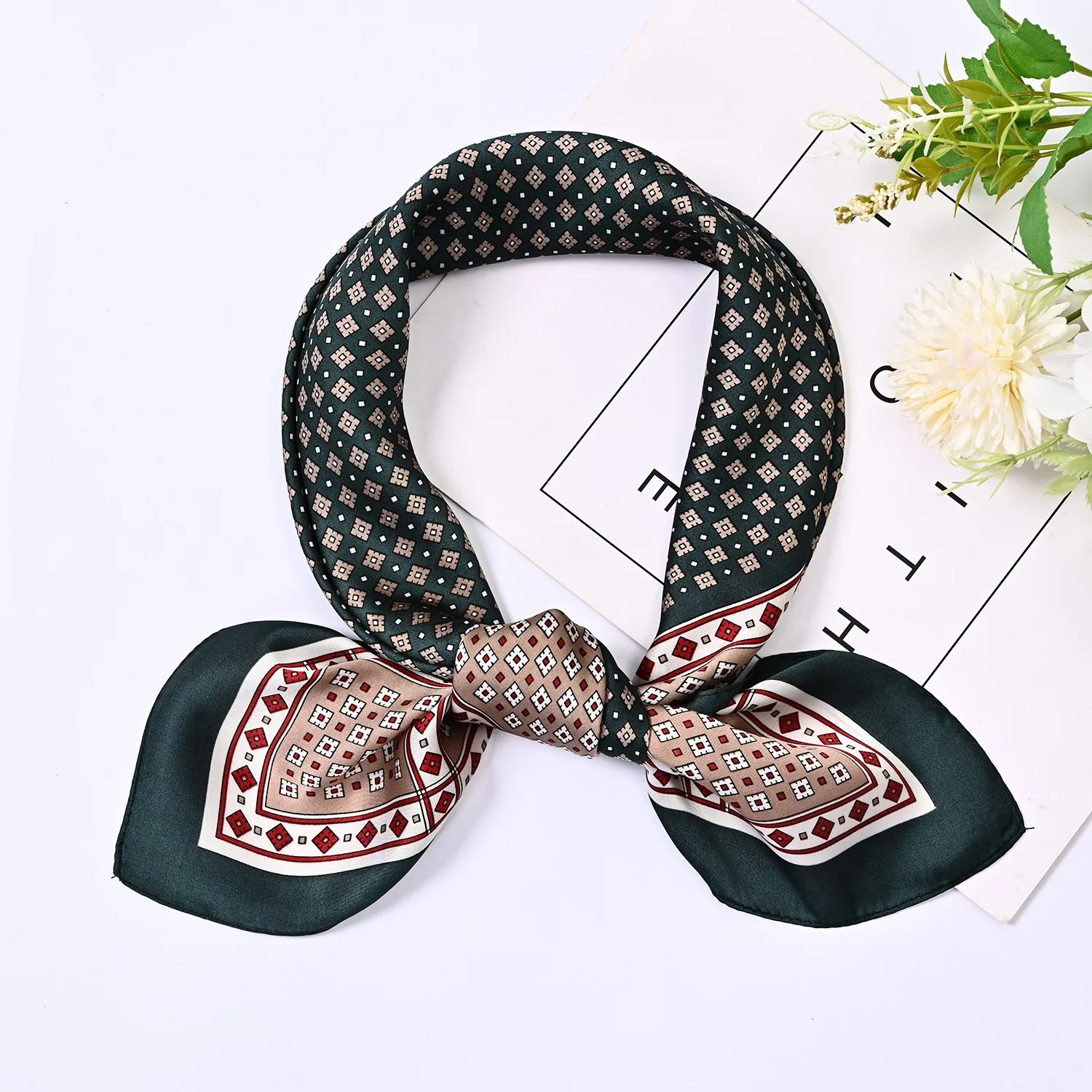 Factory Direct Sell 70cm Polyester Grid Dots Geometric Print square Scarf