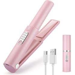 Fast Heating USB Mini Portable Ceramic Wireless Flat Iron Cordless Hair Straightener And Curler 2 in 1  With Type-C Charger