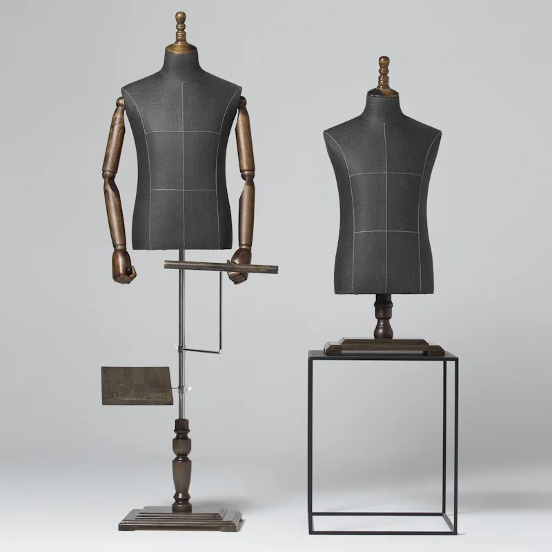 Hot fashion half body size male bust dress form mannequins with wheels stand, wholesale fabric wrapped mannequin factory