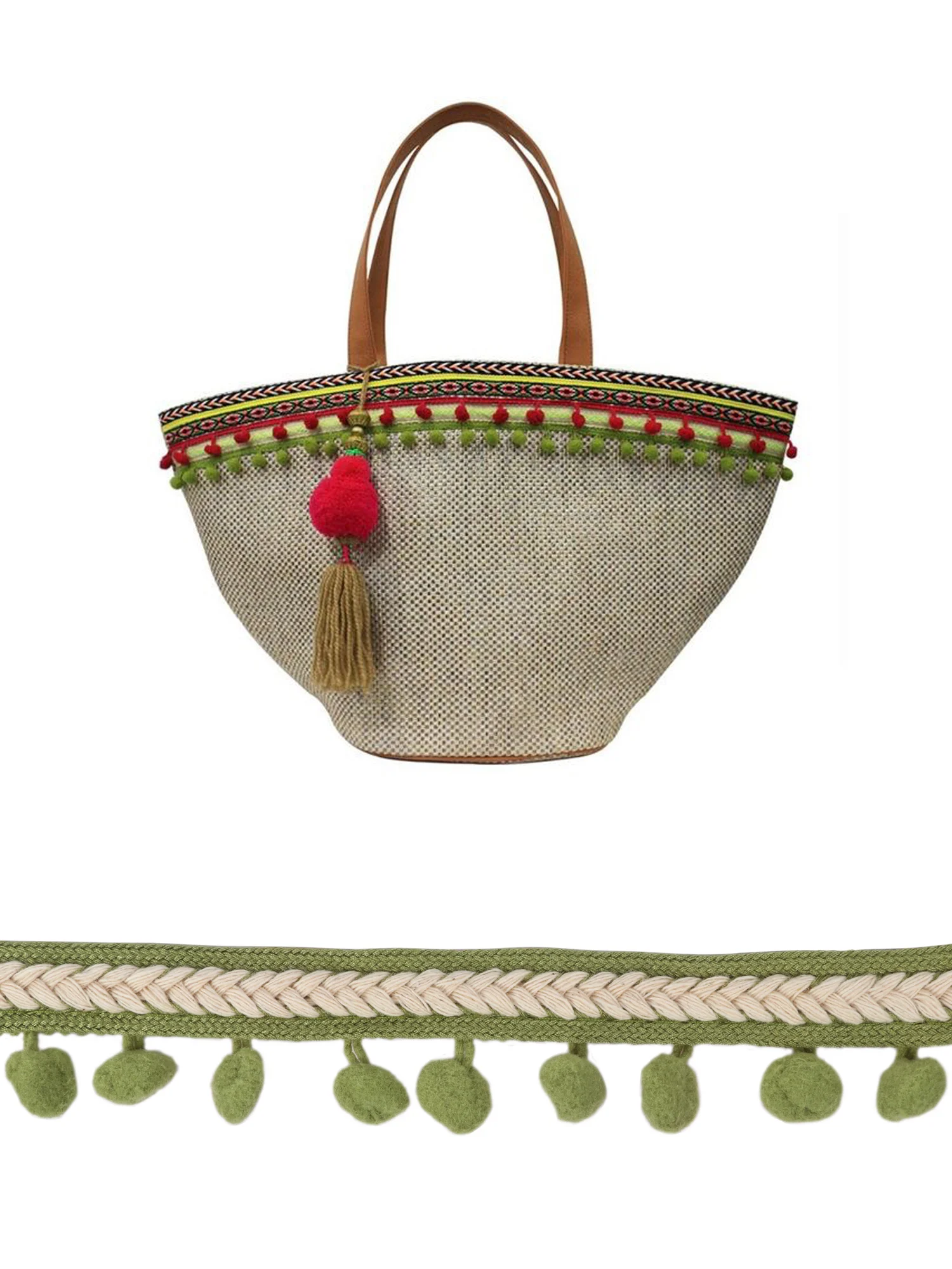 Multi Color Pompom Trim Roll Fringe Ribbon Pom Pom Ball String for DIY Home Curtain Clothes Pillow Decoration