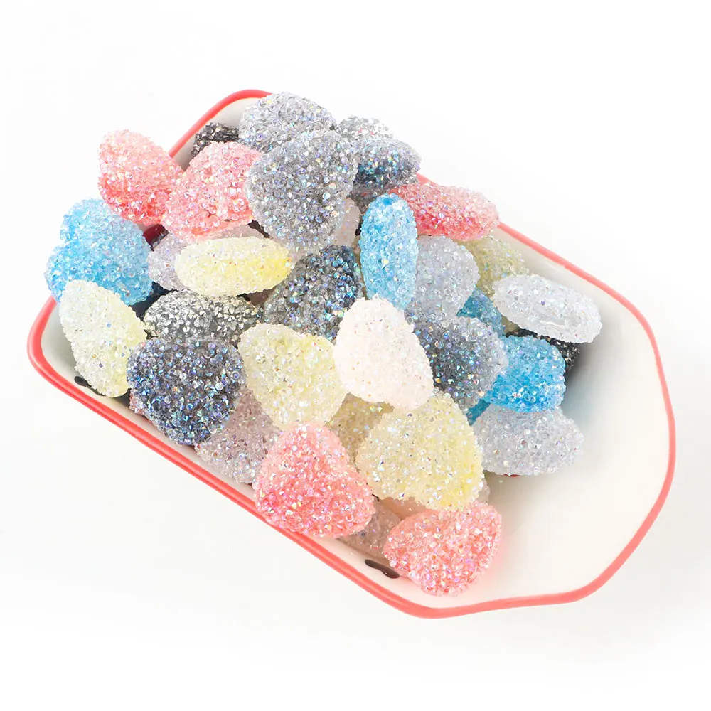 Kovict Factory Acrylic Beads With Sugar Sand Love Heartt Resin Rhinestone Ball Beads Bubblegum Beads For Jewelry Pens Making