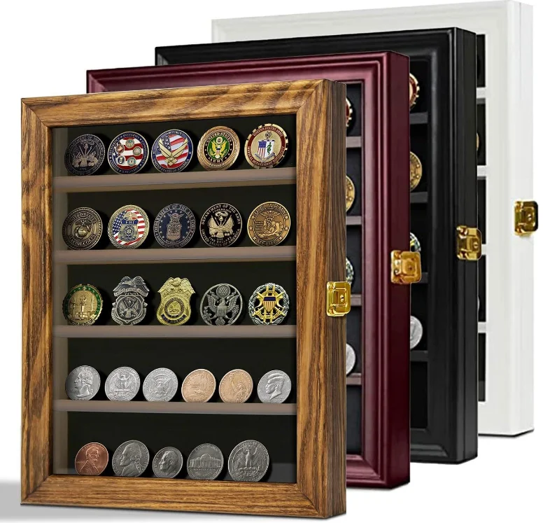 Solid wood medals and badges placement display frame  coin medallion collection  box