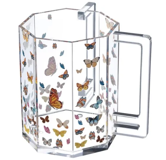 Acrylic High Quality Butterfly  Washing Cup with two handles Factory Custom Jewish Lucite Wash Cup