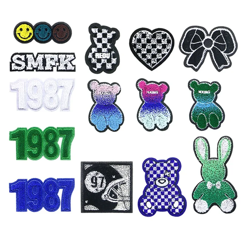 Bear Rugby Bow Tie Smile Heart-shaped Icon Toothbrush Embroidery Applique Patch For Clothing DIY Iron on Badges on the Backpack