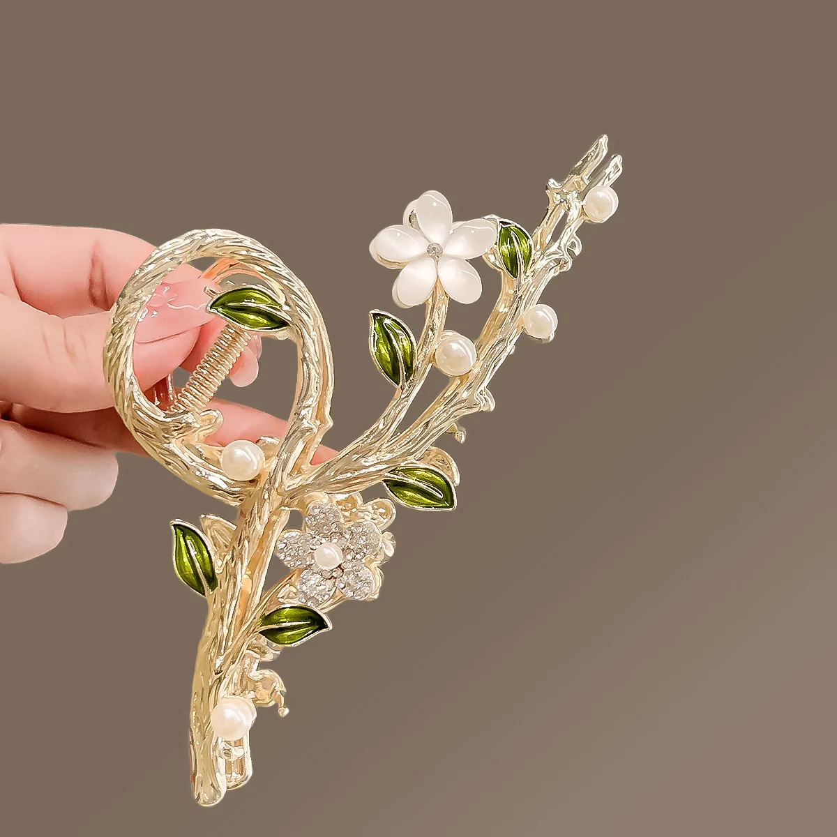 Fashion  Gold Stone Diamond Pearls  Branch Flower Catcher Clips Alloy Metal Hair Accessories Wholesale Hair Claw Clip