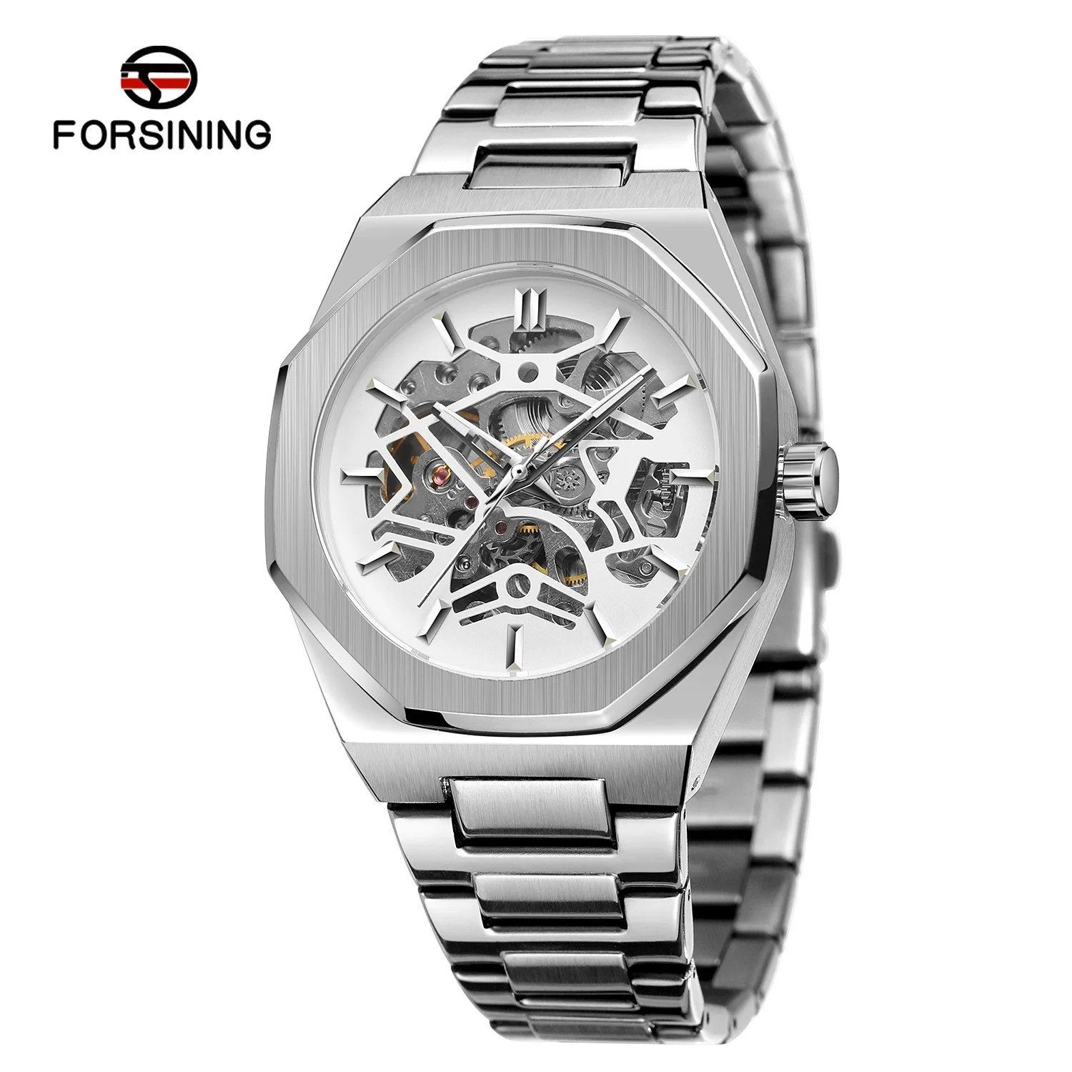 Fashion Classic Stainless Steel Customized Personalized Logo Visible Movement Luxury Wrist Watches Automatic Men Luxury
