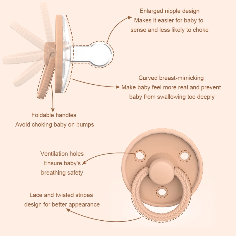Wholesale Food Grade Soft Silicone Pacifier Soother Custom LOGO Silicone Baby Nipple for 0-12 Months for Teething Baby Products