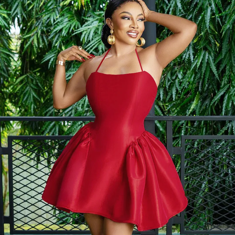 Sexy halter skirt short dress 2024 summer new slim-fit A skirt