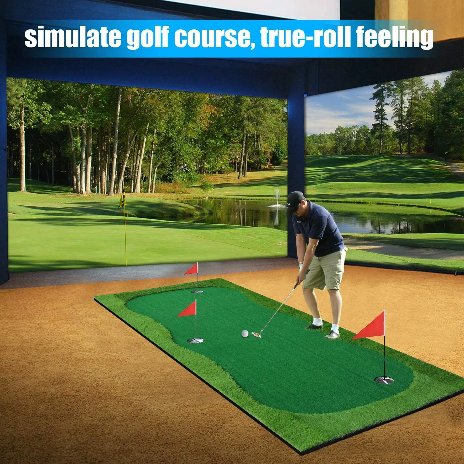 Golf Putting Green/Mat-Golf Training Mat- Professional Golf Practice Mat- Green Long Challenging Putter for Indoor/Outdoor