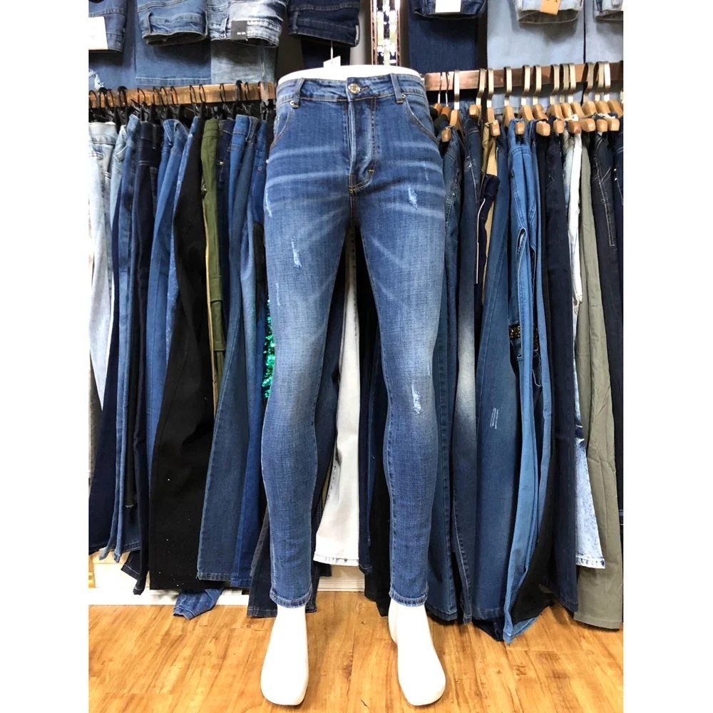 GZY Hot sales new style no brand dark blue  slim mens stock jeans surplus apparel leftover stock lot jeans leftover jean