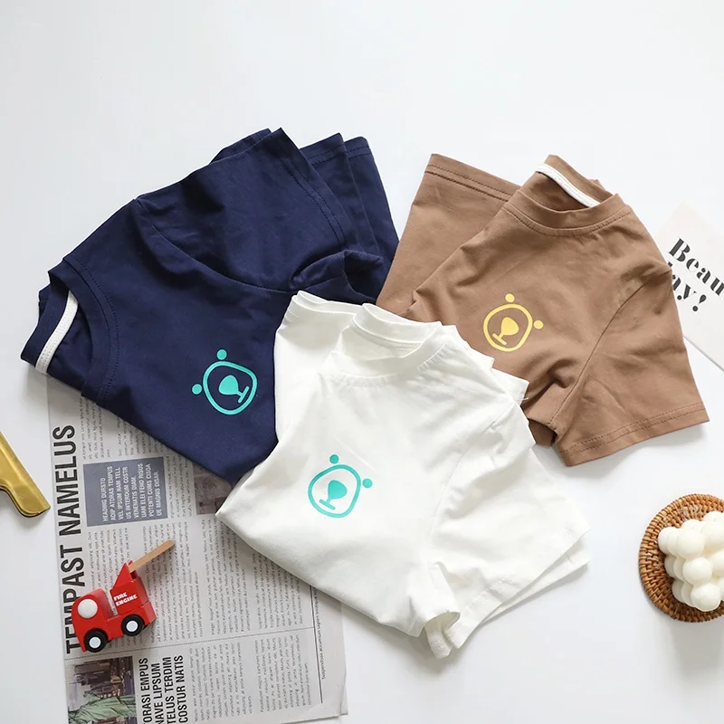 Bulk wholesale cheap kids wear bear short sleeve front and back printed baby casual shirts