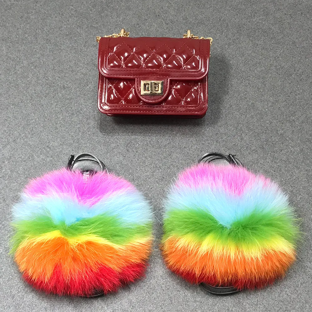 
Modern Cheap Slippers Girl Soft Sole Real Racoon Fur Sandals Kids Matching Jelly Purse And Fur Slides With Strap 