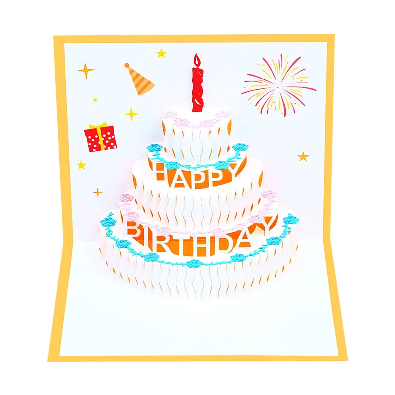 Customized Handmade Happy Birthday 3D Card Colorful Cute Cake Pop Up Greeting Cards For Kids Gift