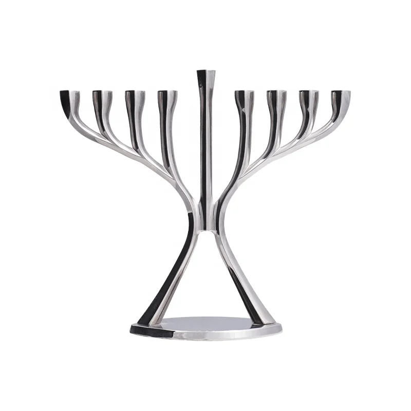 Hot Sell Luxury Metal Candlestick Silver Portavelas Vintage High End Candele Hanukkah Menorah 9 branches