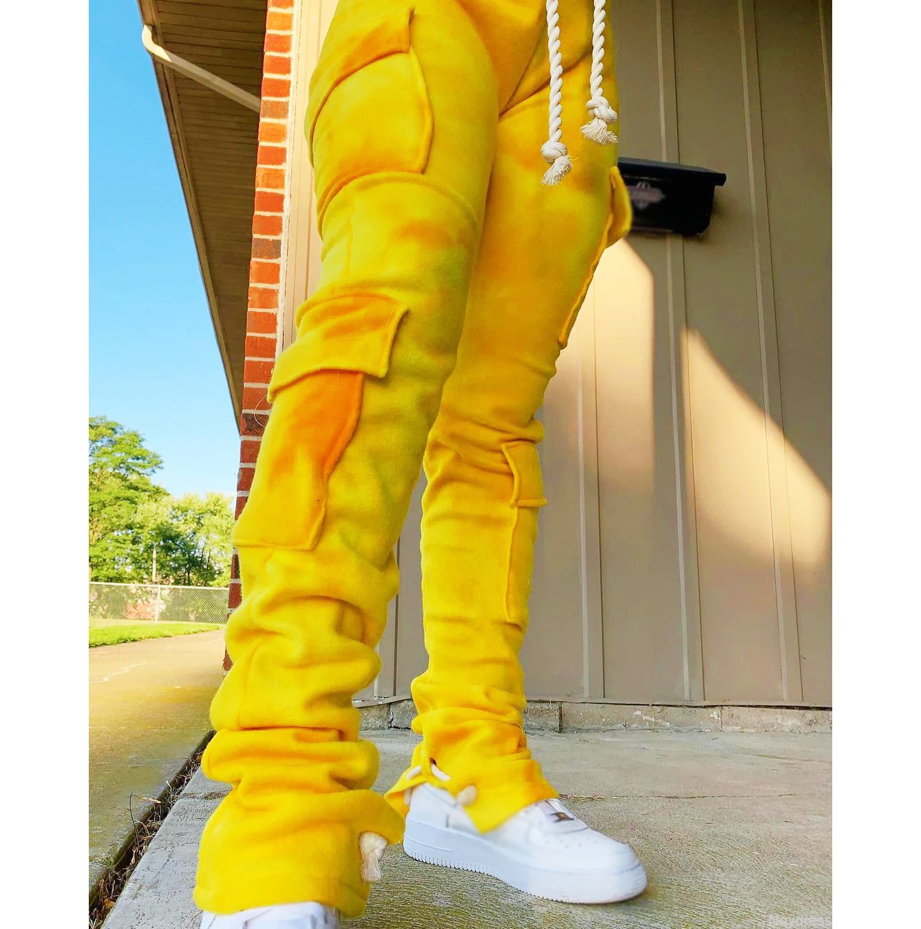 2021 Women Fall Winter Thick Drawstring Stacked Trousers Printed Camouflage Jogger Cargo Sweat Pants With Side