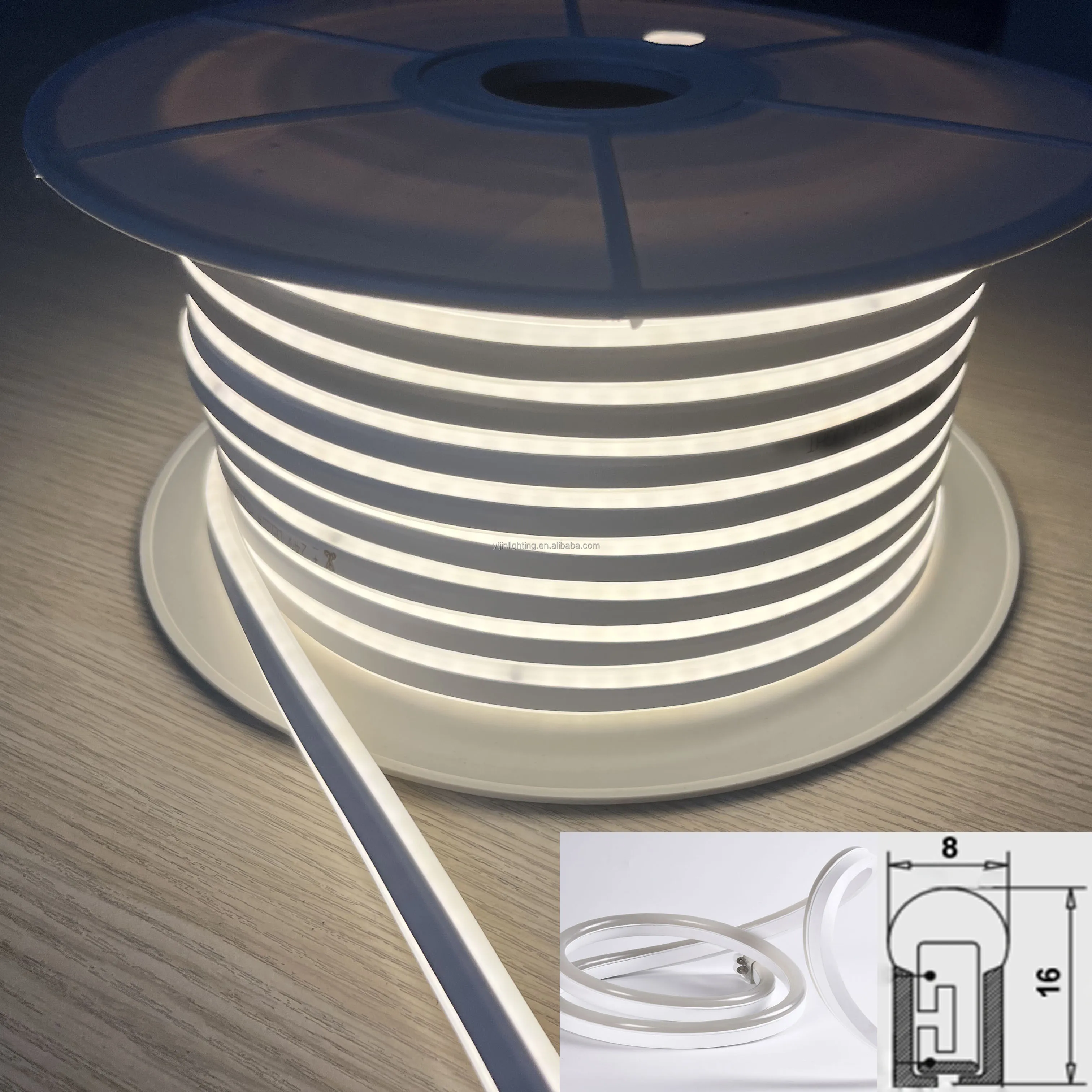 220v 08x16mm Waterproof Neon Rope Light PVC Soft LED Flexible Neon Light Building Landscape Lighting IP65 Neon 50m 100m,