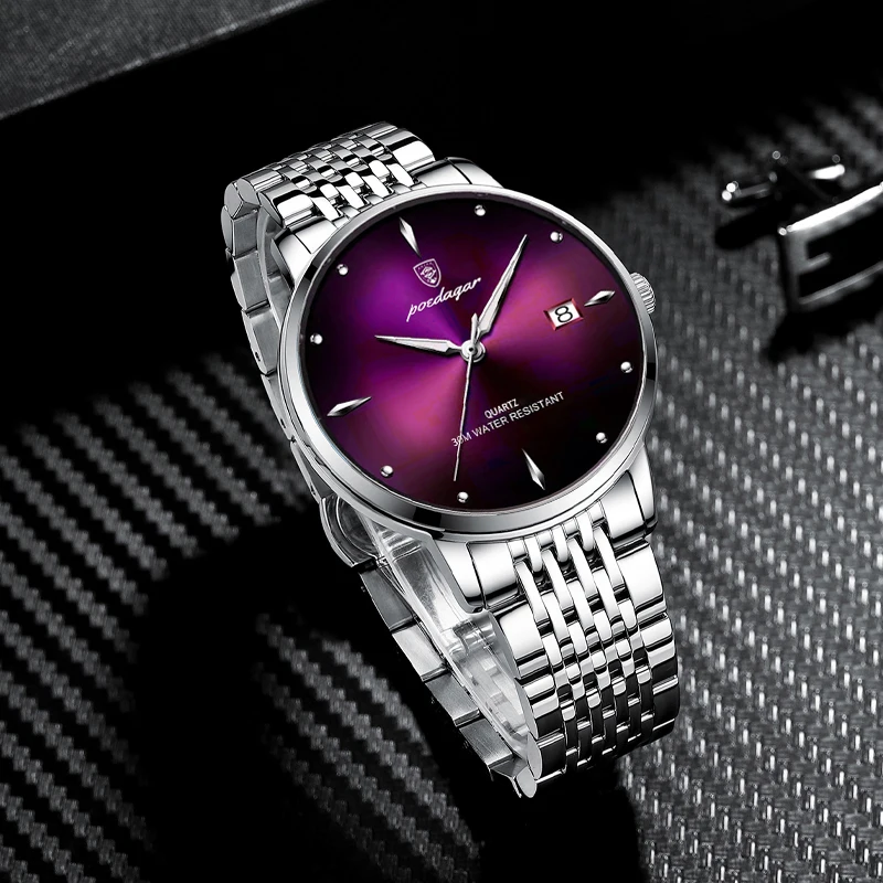 POEDAGAR Top Brand Luxury Waterproof Luminous Stainless Steel Watches Sport Quartz Clock Mens Date Business Wristwatch Relogio