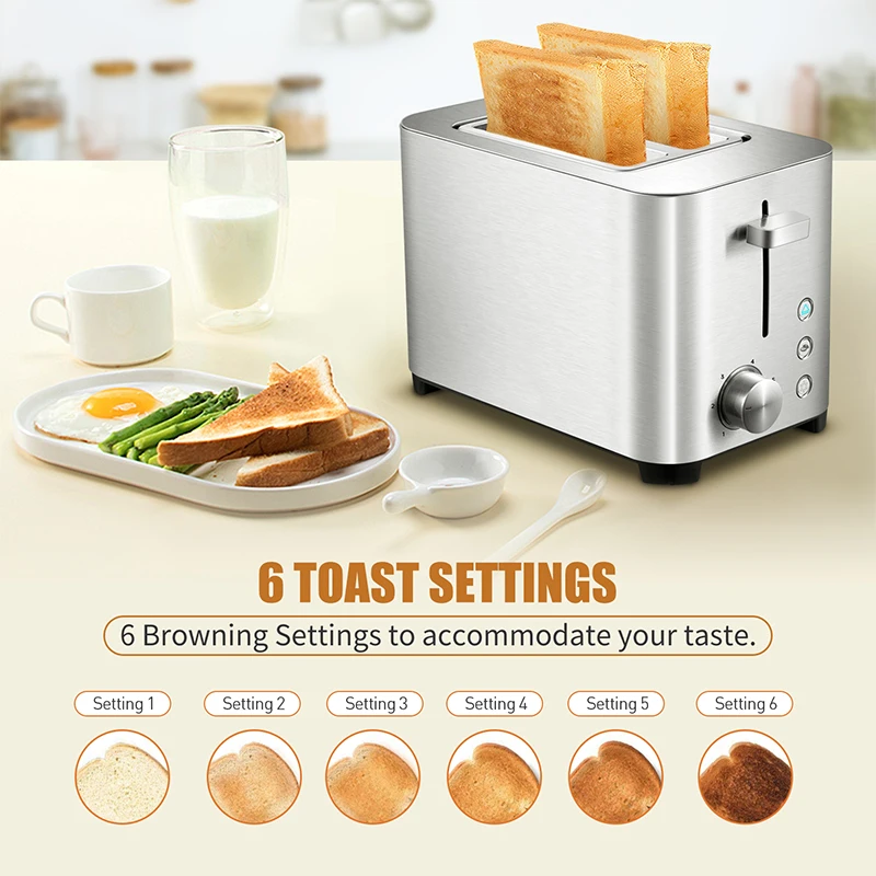 Tenfly Home Bread Toaster, Stainless Steel 2 Slice Bread Maker with LED Light Pop-up Breakfast Sandwich Maker Factory Custom