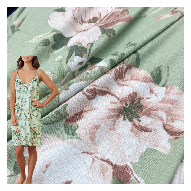Soft quality 95% rayon 5% spandex knitted custom big floral printed 180GSM viscose single jersey fabric for lady dress