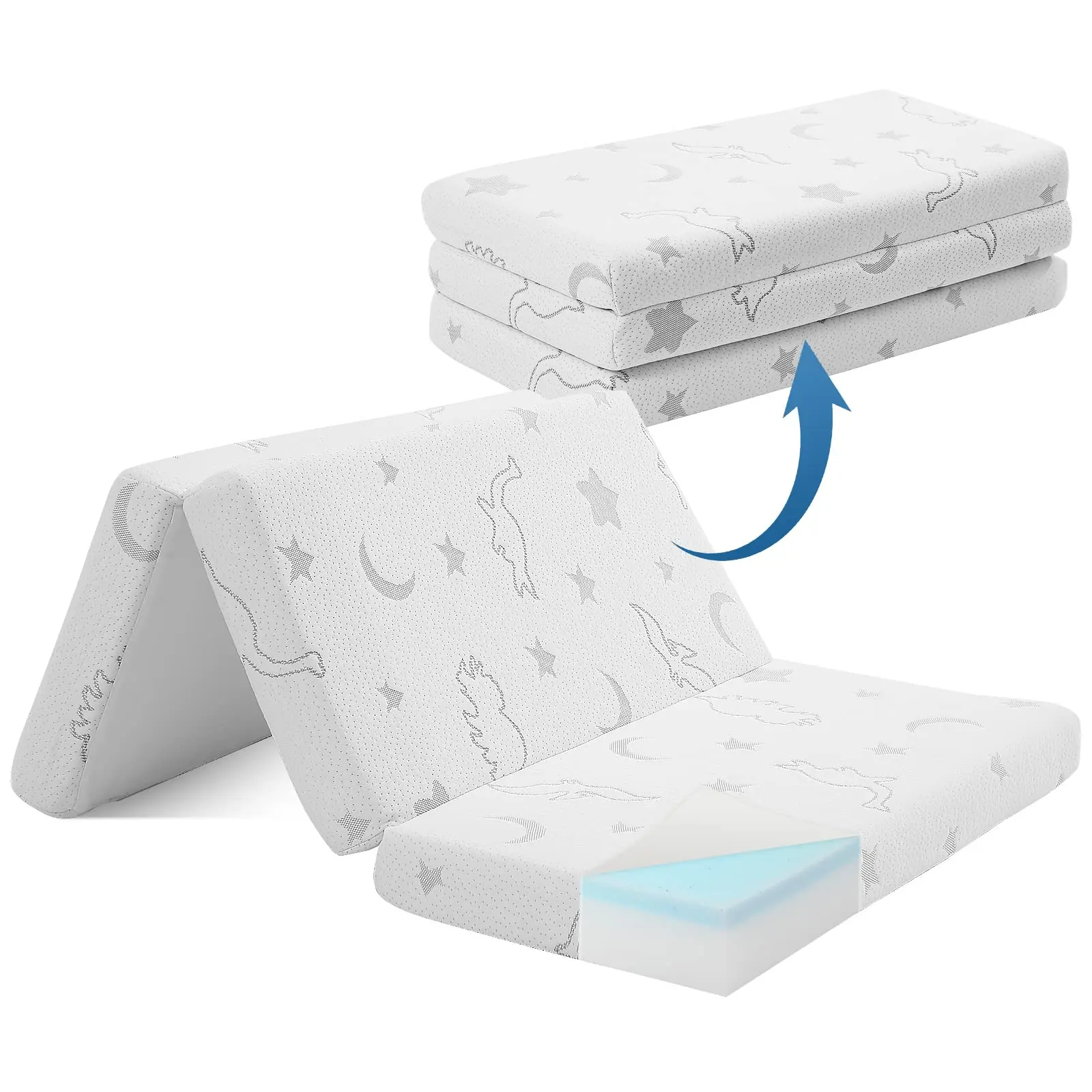Portable Trifold Pack and Play Mattress Pad Folding Playard Gel Memory Foam Waterproof Crib Mattress