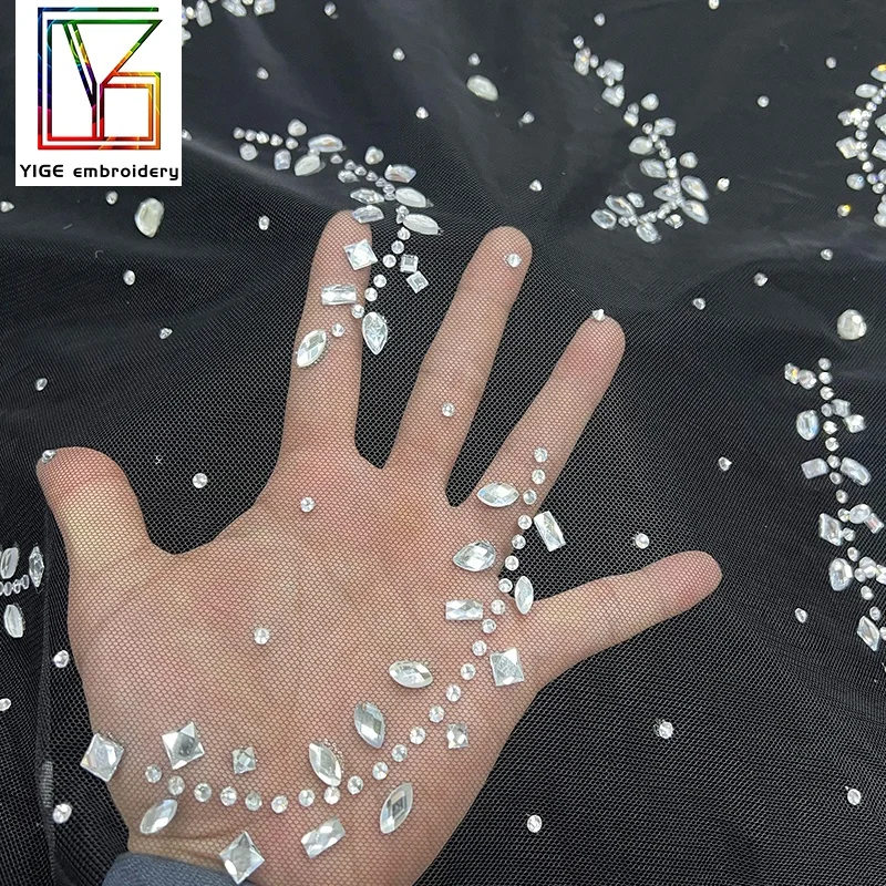 Wholesale White heavy Crystal rhinestone Lace Bridal Wedding Lace Dress Fabric Crystal lace fabric