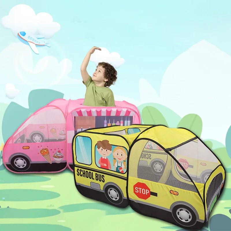 0-6Years Pretend Toys Ice Cream Vending Cart Pop Up Kids Teepee Bus Tent Foldable Children Indoor Play Tent for Boys Girls