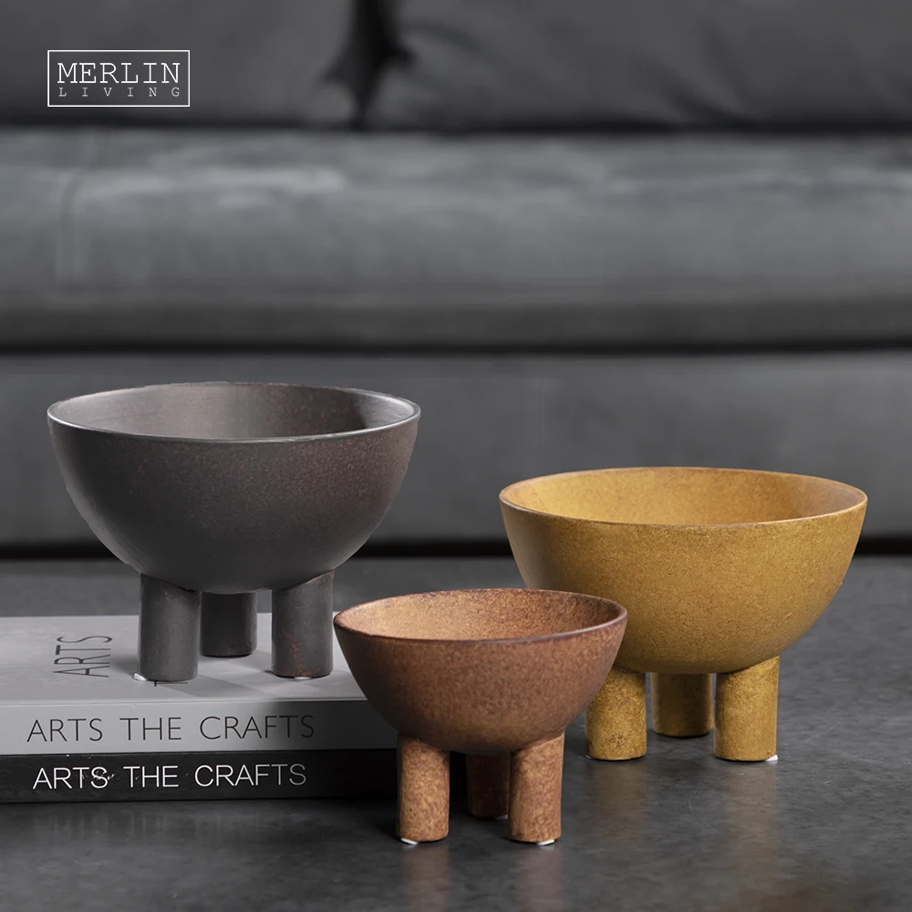 Merlin Living  ceramic fruit bowl wabi-sabi clay vase matte desktop ornament for home decoration accessories