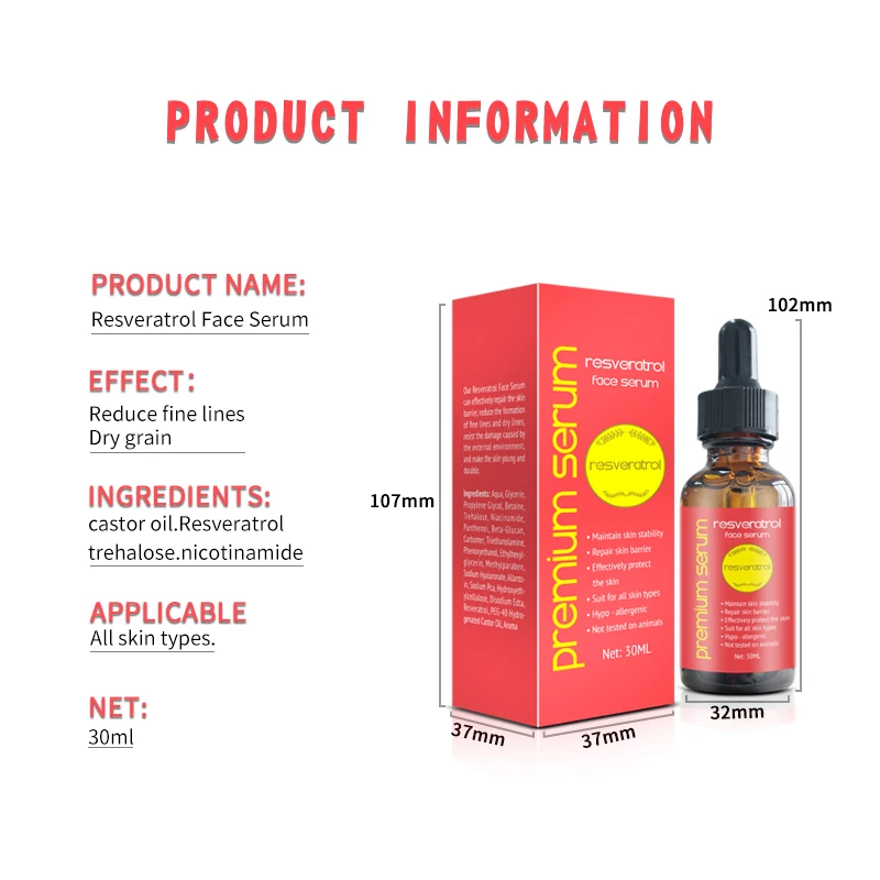 Private Label Antioxidant Resveratrol Face Serum