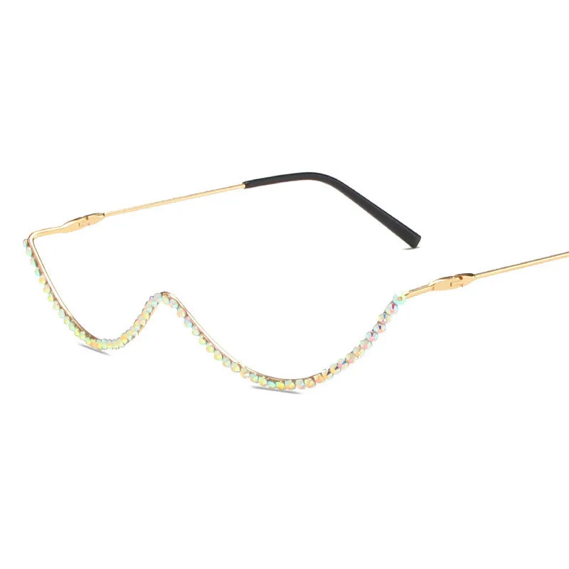 Eyeglasses Frames Crystal Colorful Chain Frame Glasses Luxury No Lens Semi Rimless Diamond Sunglasses