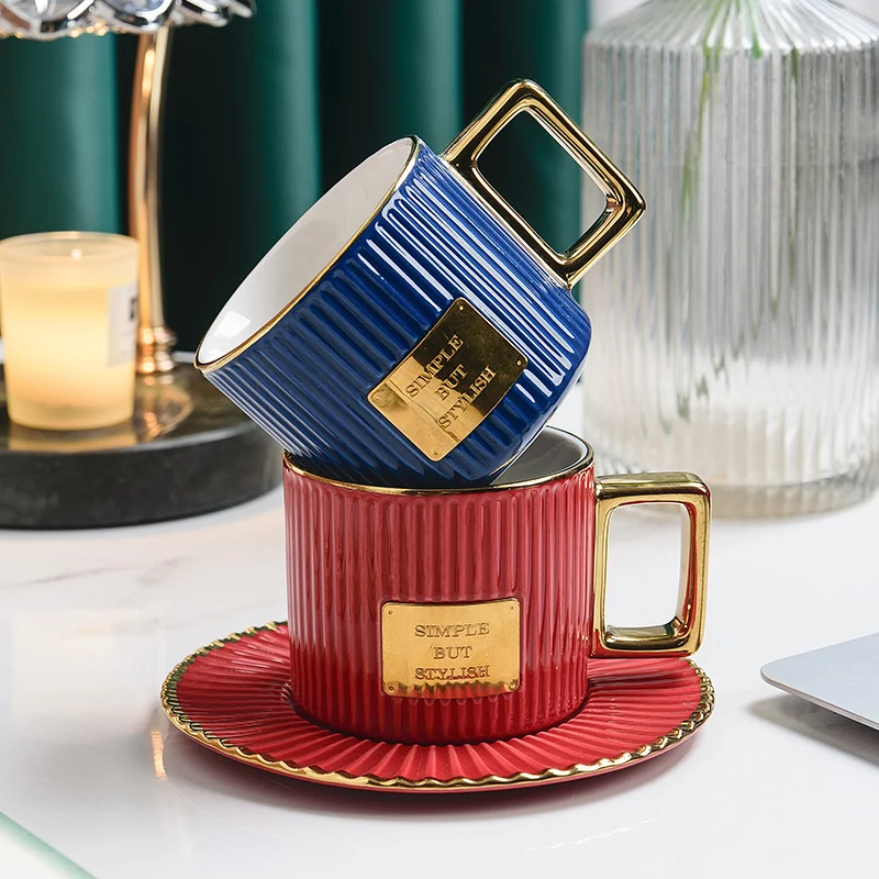 Chaozhou  Multi Color Europe Coffee set Porcelain Milk Tea Cup Ceramic Gold Tea Cup With Saucer